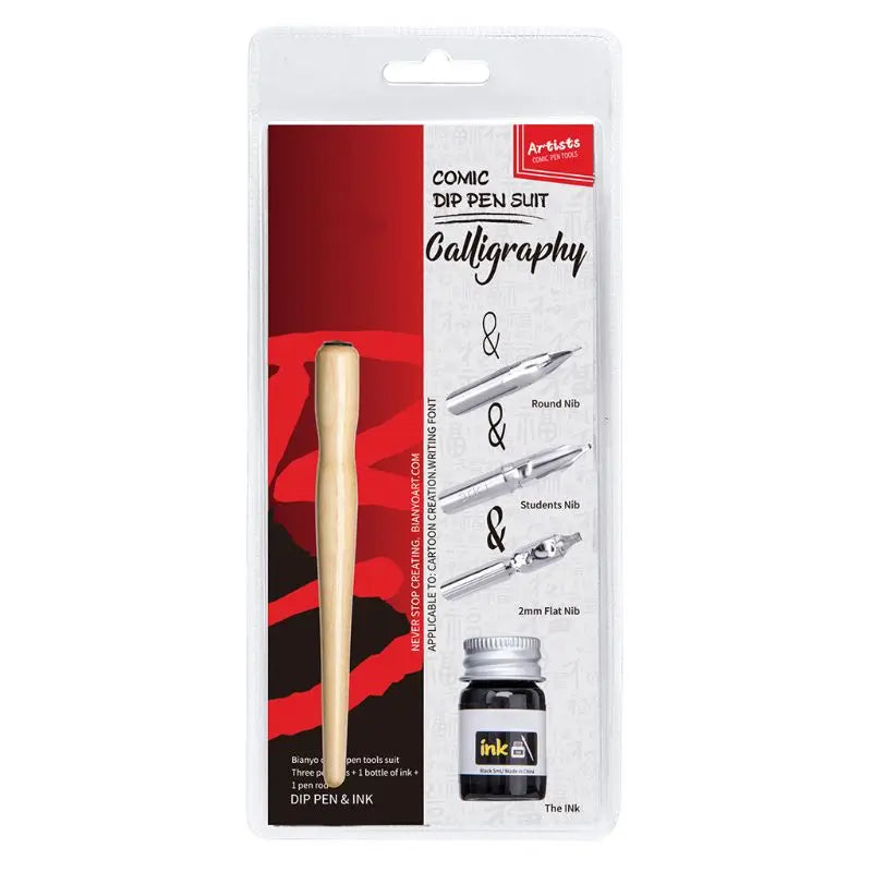 Manga Calligraphy Kit – 3 Steel Nibs, Wood Pen Holder – Comic Pro