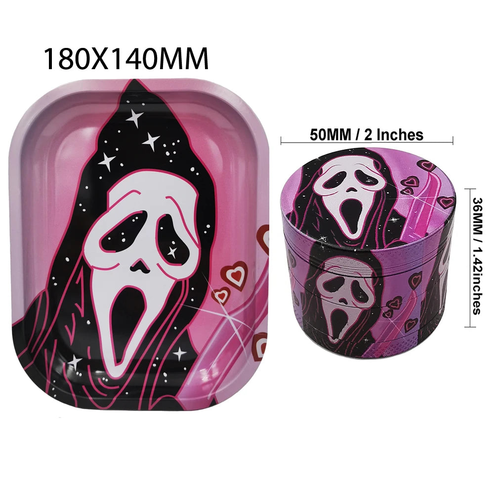 Ghost 50mm Metall-Rauchmühlen-Set mit 18x14cm Tablett