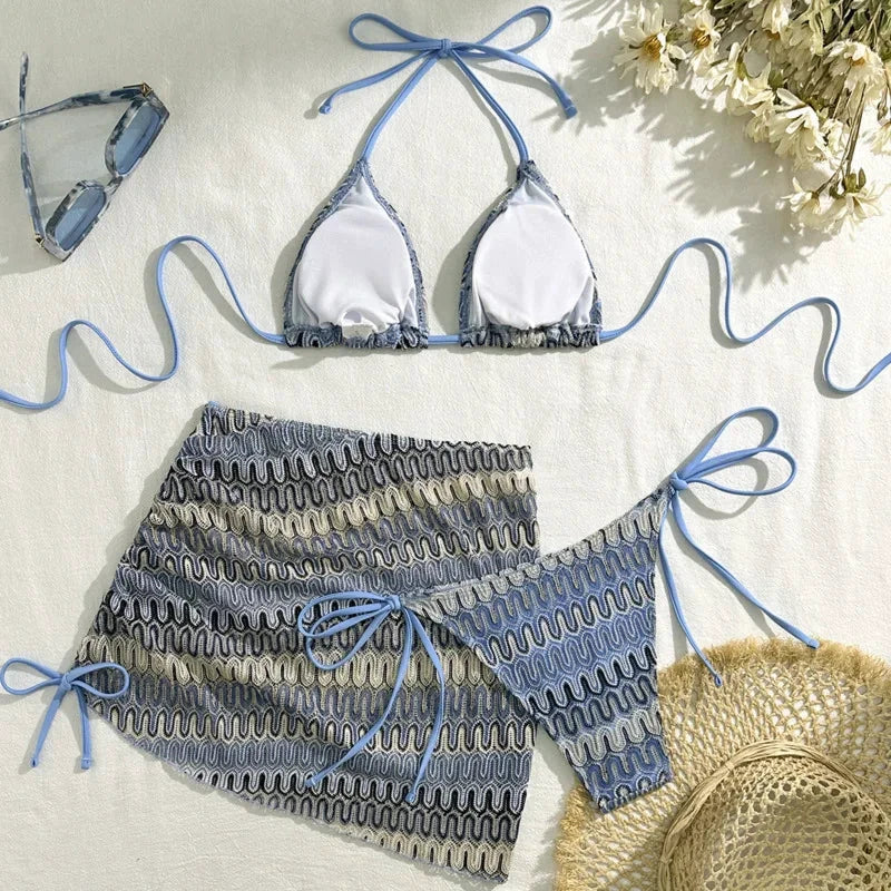 Les Secrets de Léa – Bikini trois pièces motif géométrique – Sweety