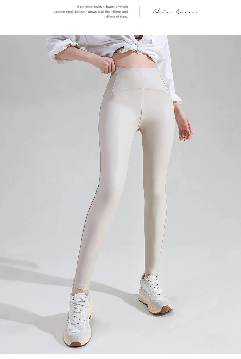 Schwarze Leggings aus PU-Leder mit Schlangenmuster und hohem Bund