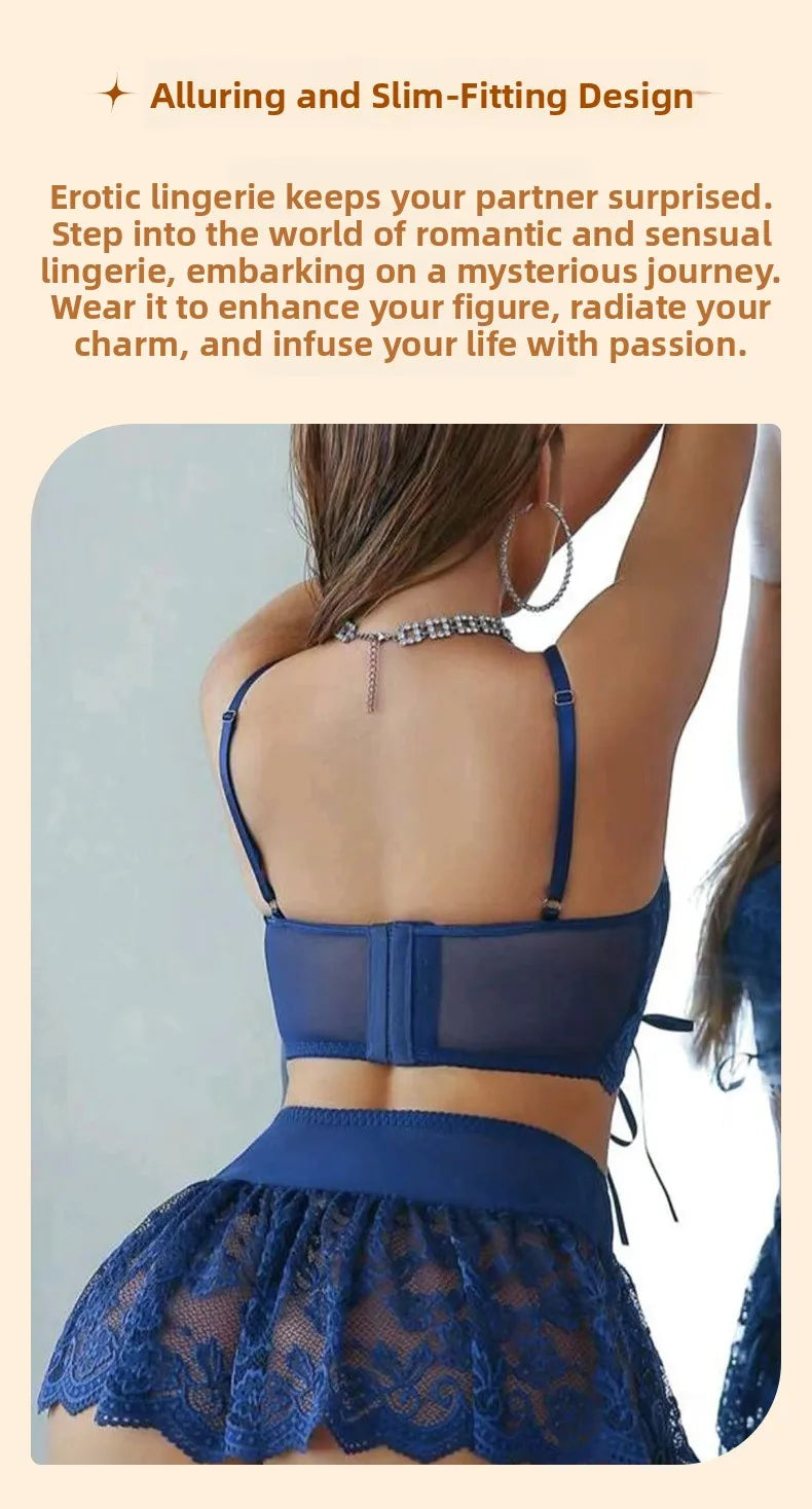 Léa's Secrets Verstellbarer blauer Schmetterlings-Spitzenbody