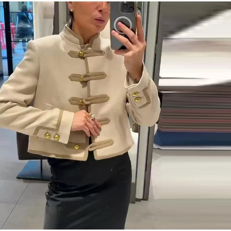 Nonen Veste Pilote Femme Polyester Marron Fermeture Éclair Revers Ample