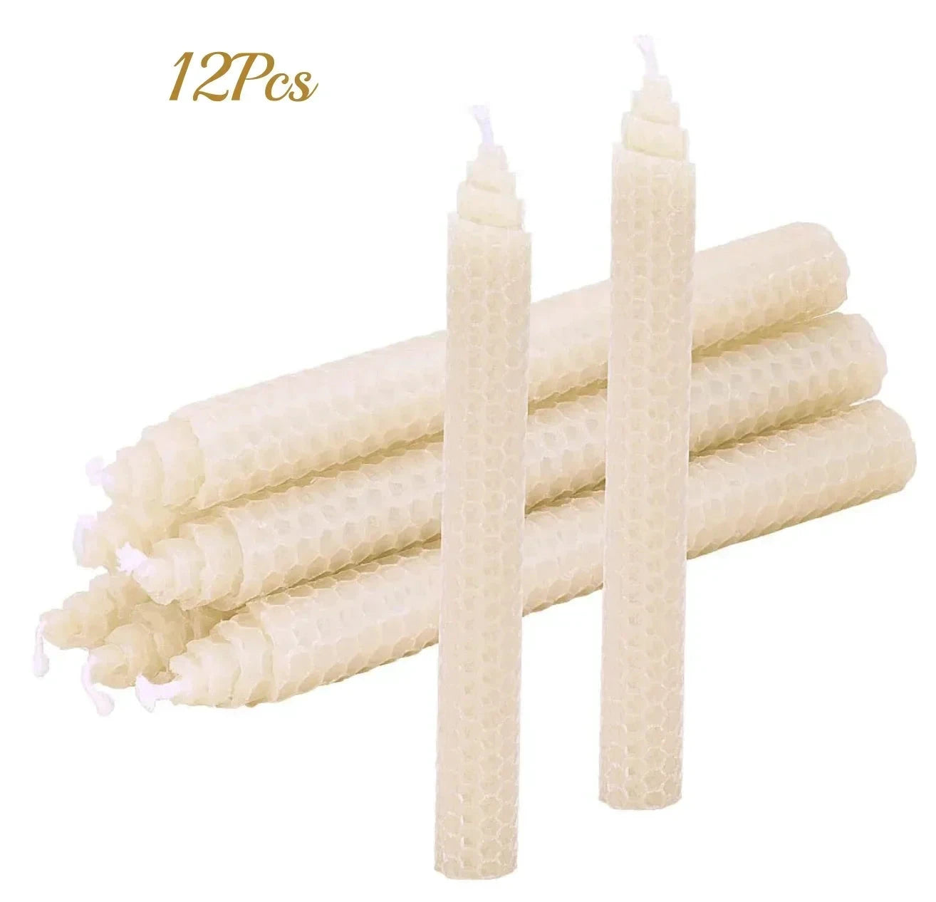 Konische Bienenwachskerzen, Bienenwabenmuster, Beige, handgefertigt