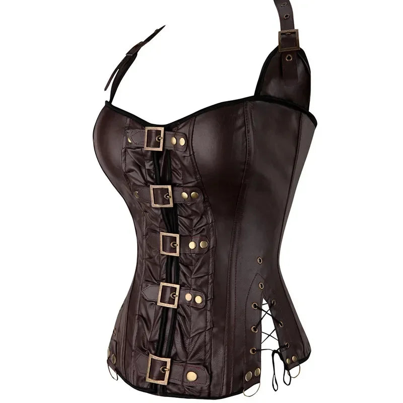 Faux Leather Backless Steampunk Corselet – Gothic Punk Style