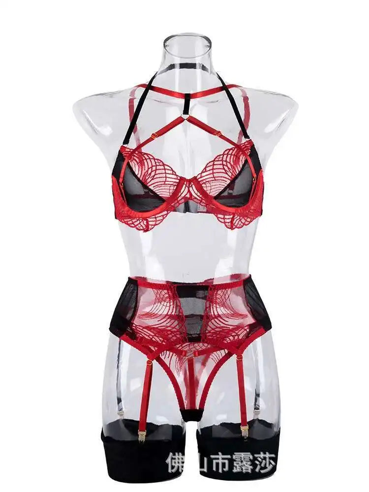 Léas Geheimnisse Roter Paisley-Spitzen-Mesh-Body rückenfrei