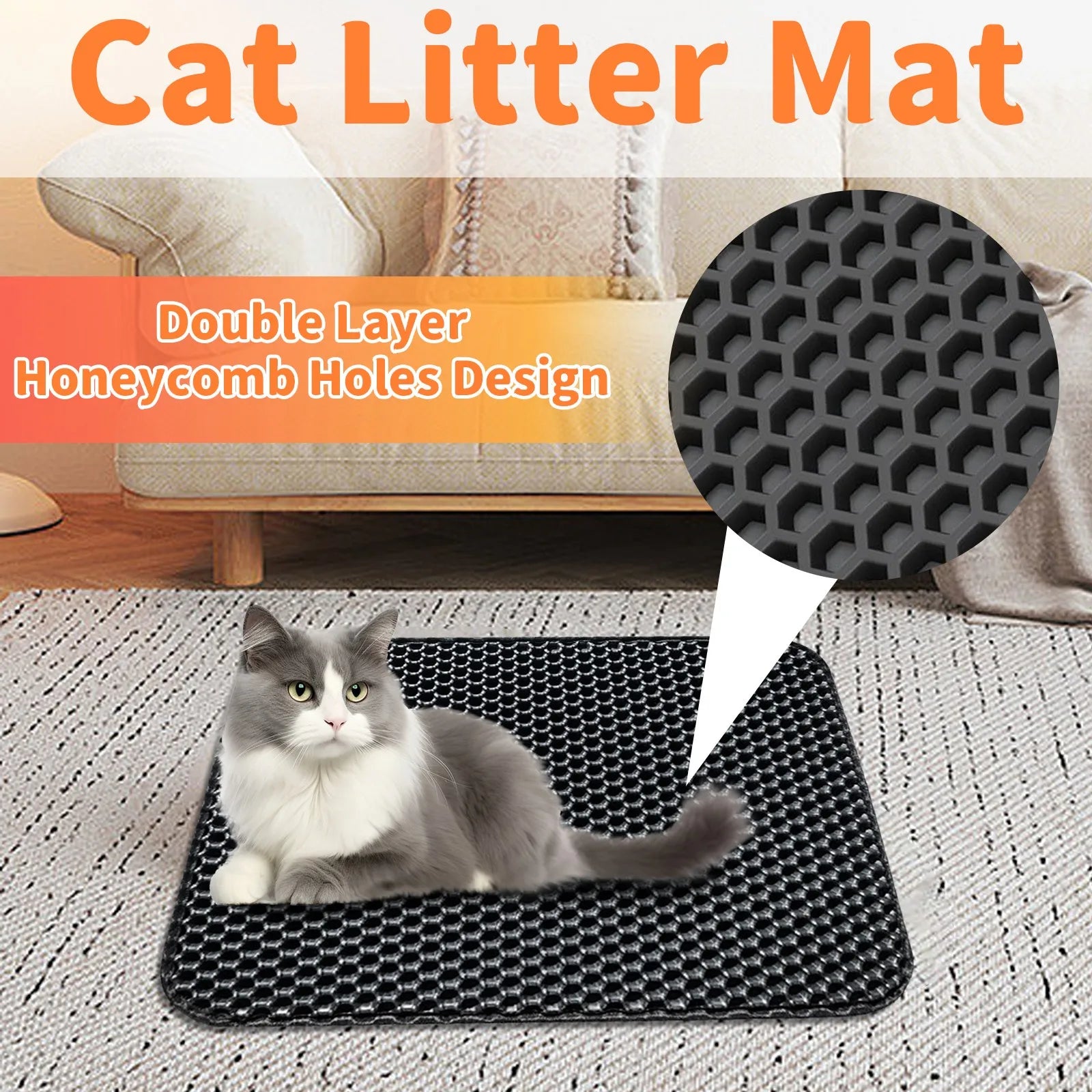 Tapis De Litière Pour Chat Antidérapant Double Couche EVA Anti Éclaboussures Hygiène Optimale by LSDLBoutique