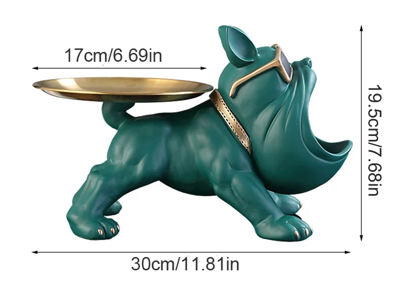 Figurine Bouledogue En Résine Avec Plateau Décor Maison