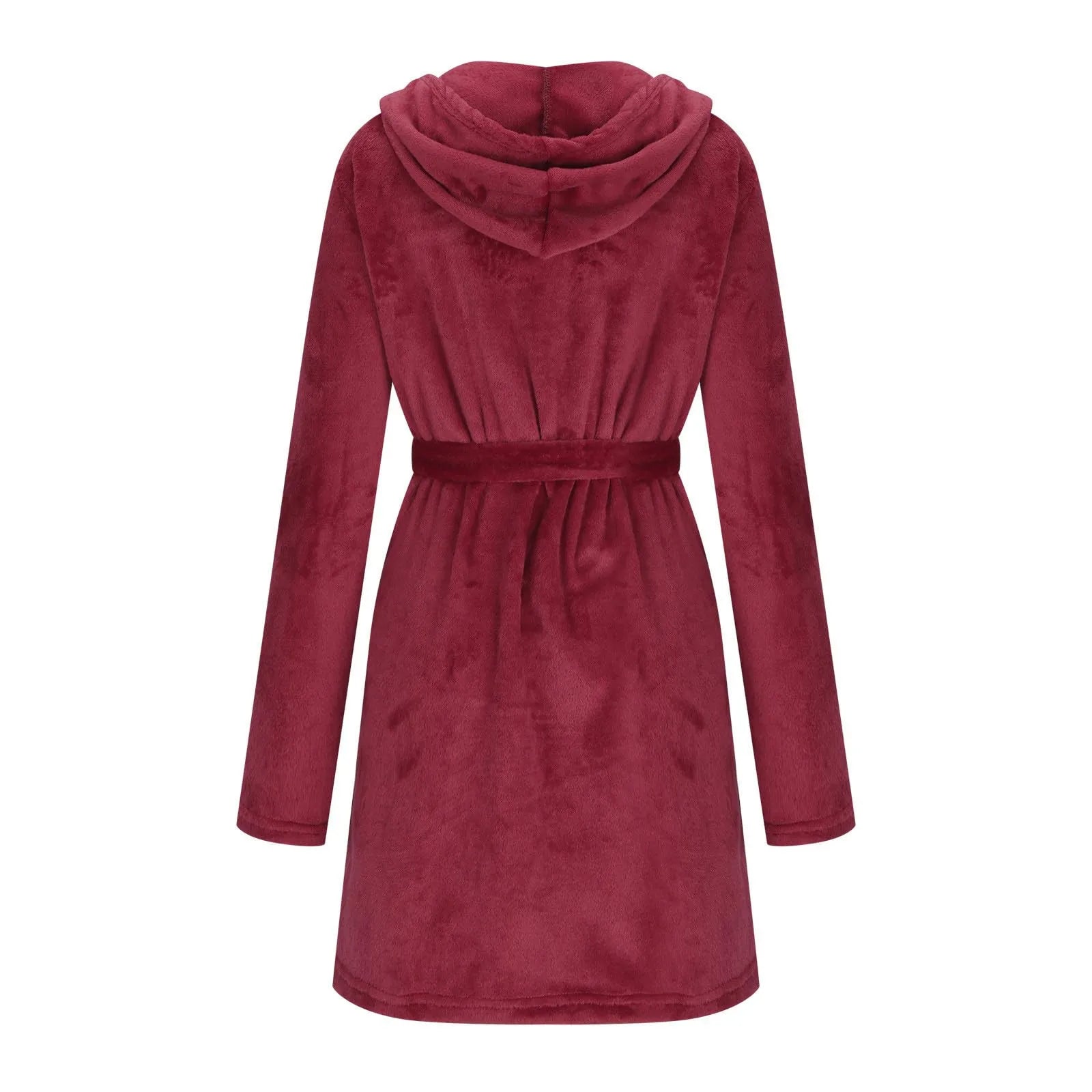 Peignoir à Capuche en Coton et Velours Côtelé Bordeaux