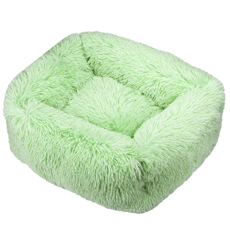 Square Plush Dog Bed, Washable, Duck Blue, Sizes XS to XL