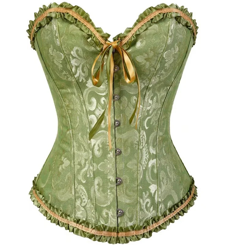 Victorian Floral Jacquard Corset – Front Busk Closure