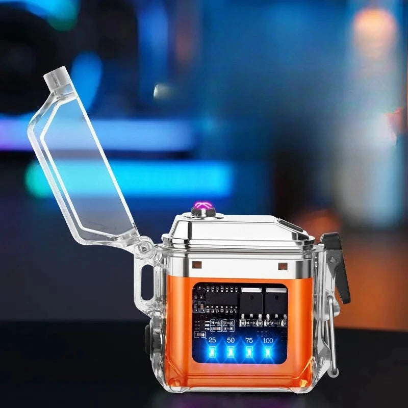 Transparentes elektronisches Feuerzeug mit Doppelbogen, wasserdicht, USB-Anschluss