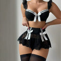 Dedomon Rotes Spitzen-Maid-Cosplay-Dessous-Set