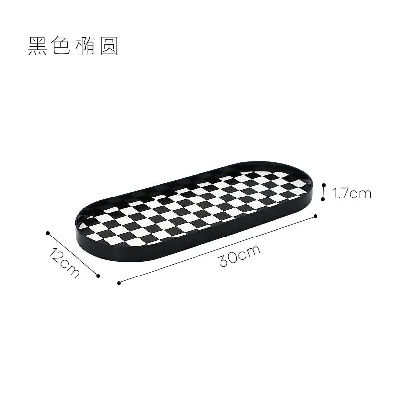 Epeiushome - Black and White Checkerboard Office Staircase, Nordic Ins Style, Square, Crescent-shaped Storage