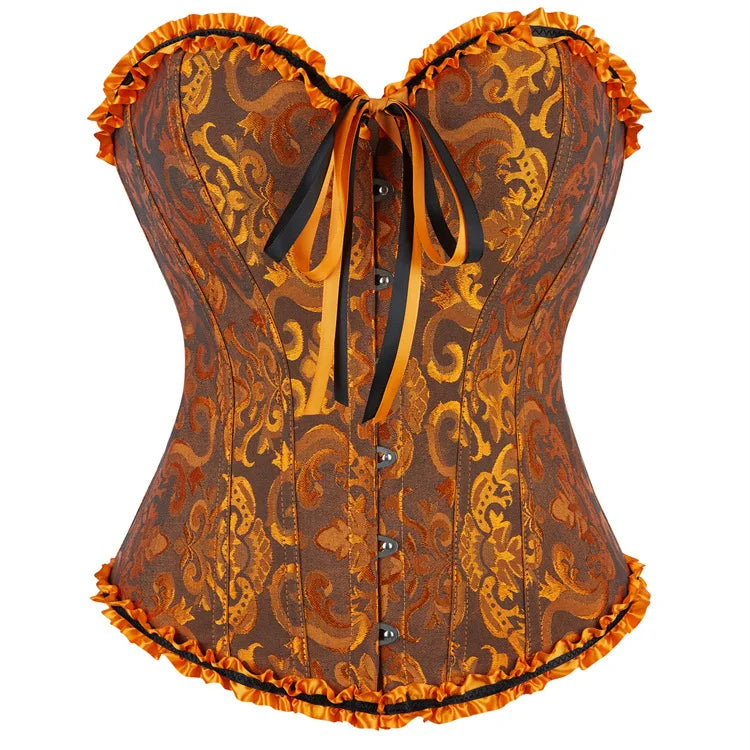 Victorian Floral Jacquard Corset – Front Busk Closure