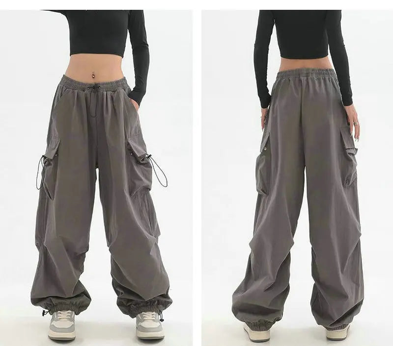 Beysaurt Damen Harajuku Baggy Cargohose mit elastischem Bund