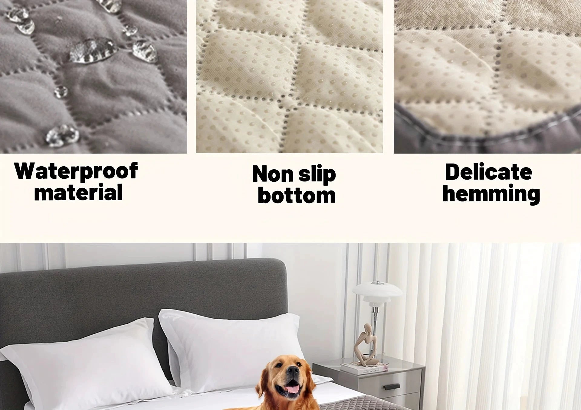 Auslaufsicherer, rutschfester und wasserdichter Hundebettbezug, grau