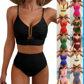 Maillot de bain deux pièces taille haute triangle – Pure Color