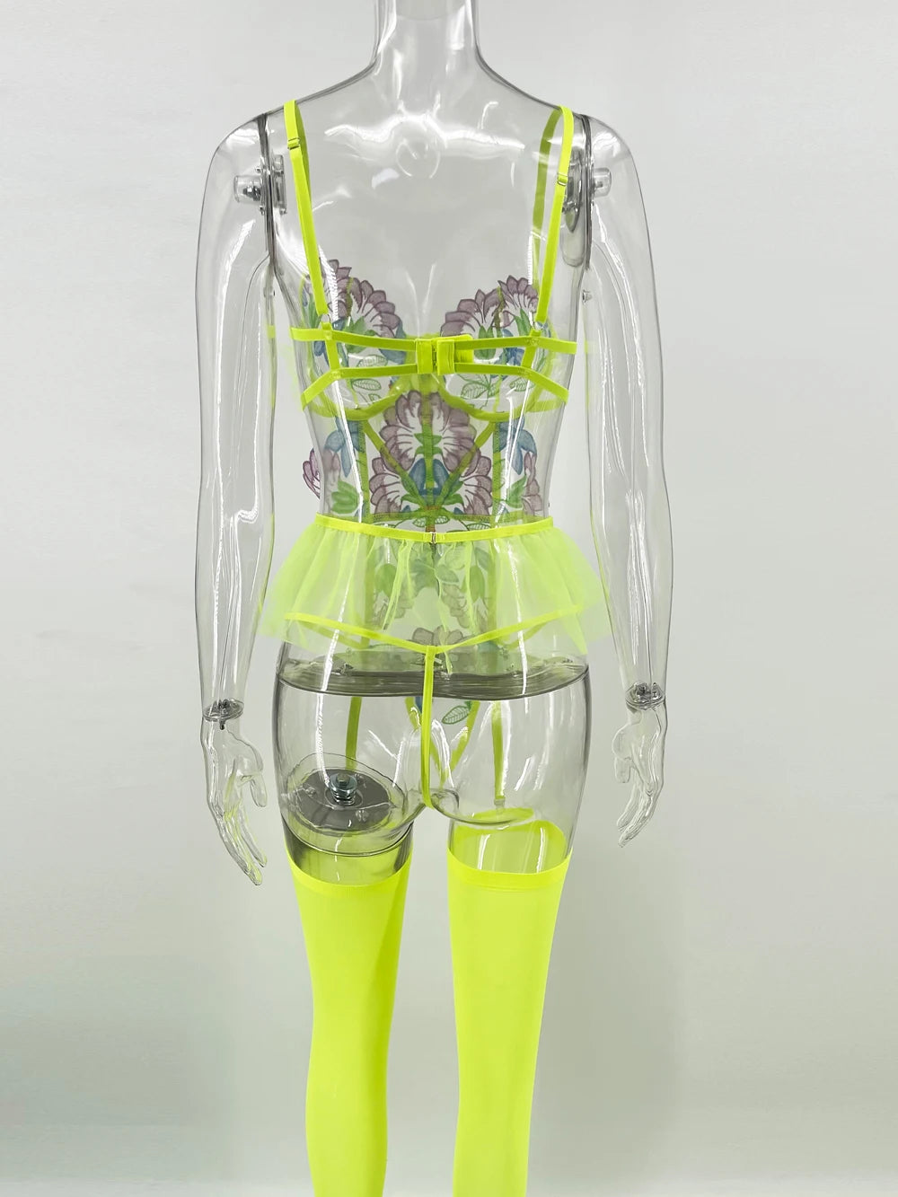 Toucheart Dessous-Set, bestickter rückenfreier BH, Neongelb