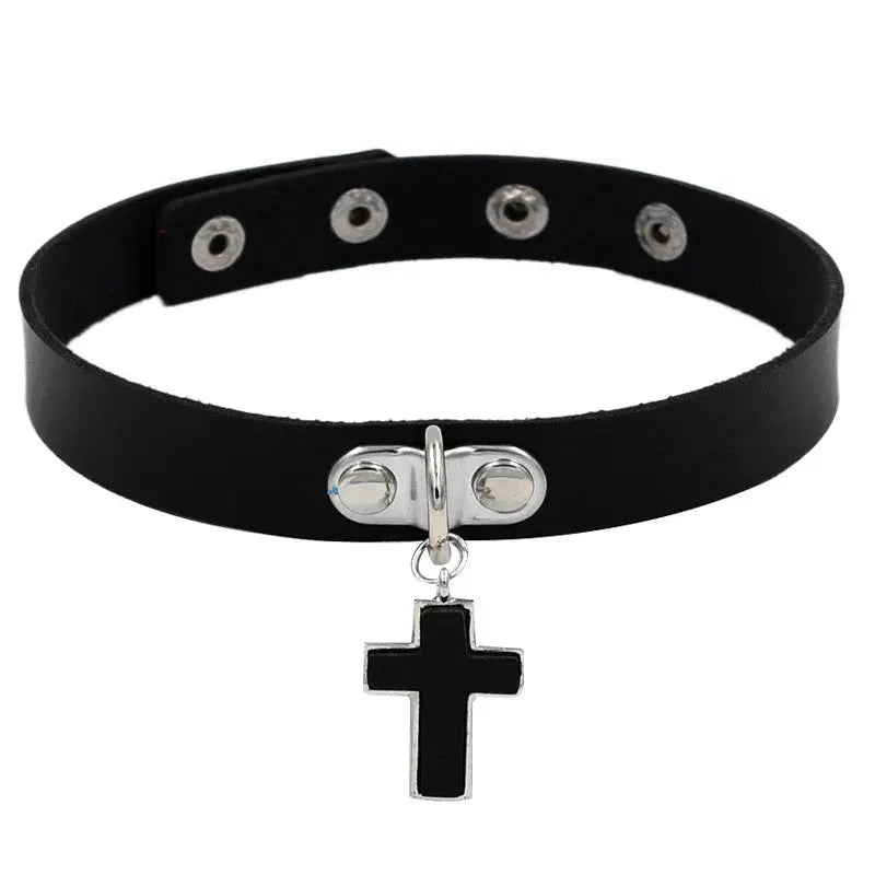 Collier ras du cou style gothique punk en cuir synthétique