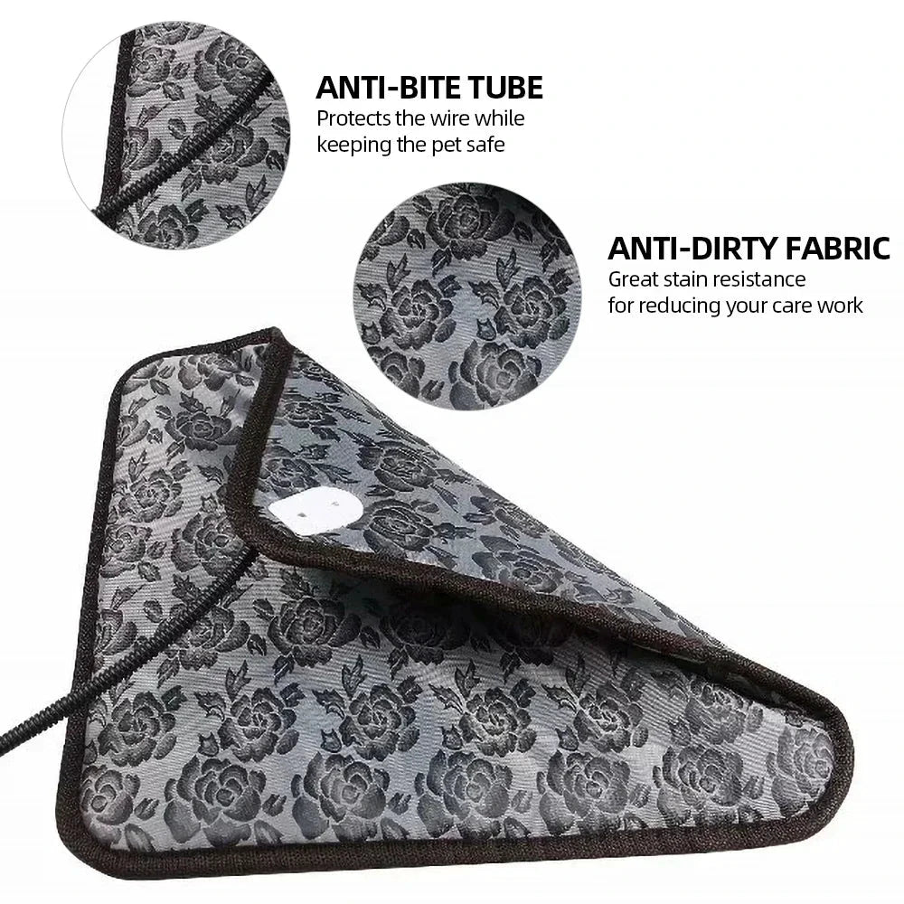 Wasserdichte, beheizbare Haustierdecke, graues Blumenmuster, für Katzen und Hunde