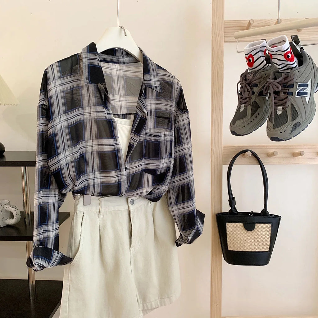 Chemise Protection Solaire À Carreaux Rouge Noir Manches Longues