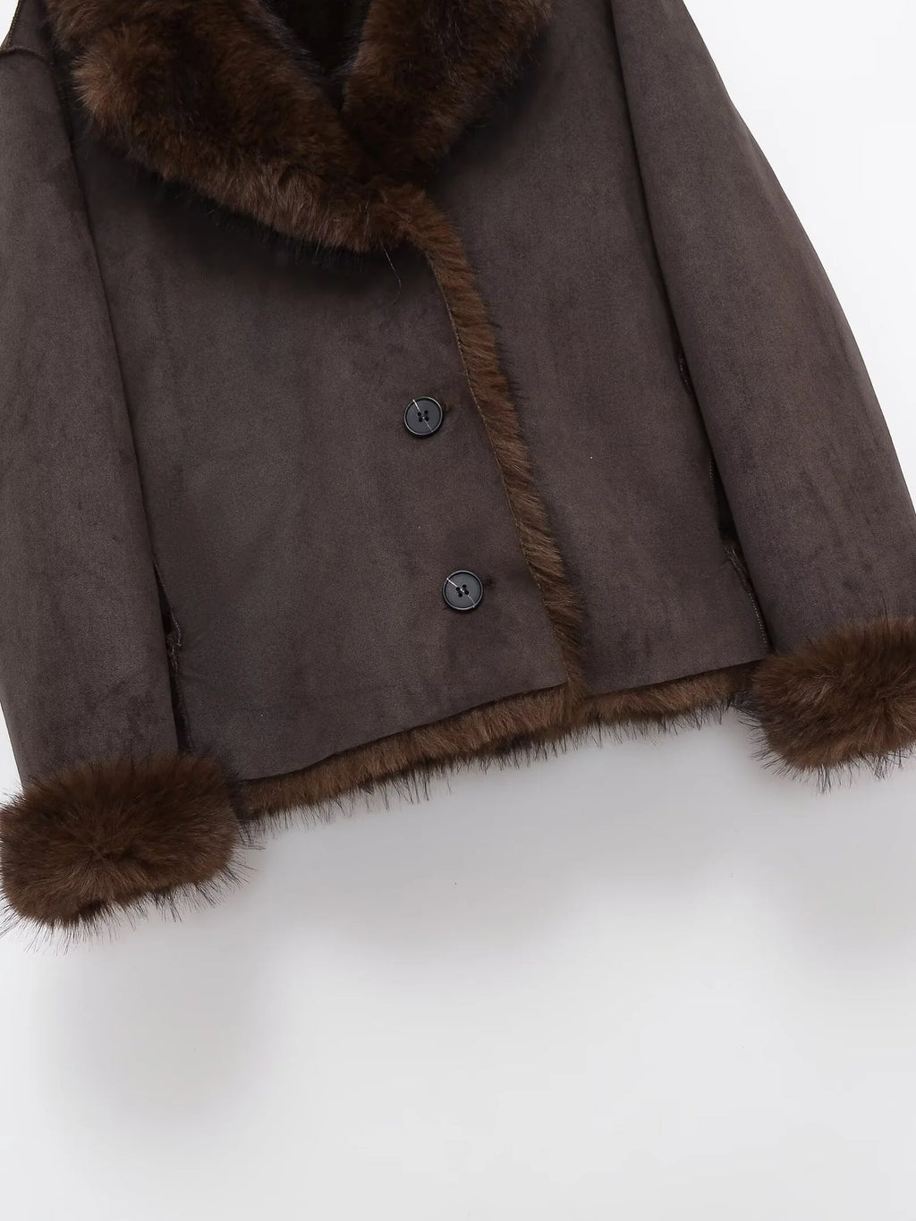 Veste Décontractée Femme Réversible Col En Fausse Fourrure Marron