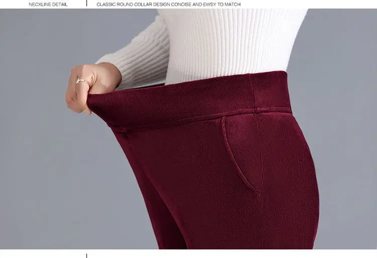 Fjadt Leggings Velours Doré Taille Haute Élastiques