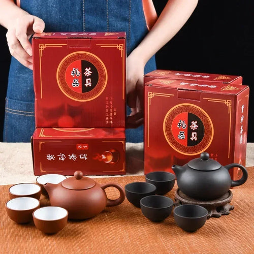 Kung Fu Ceramic Tea Set – 1 Teapot and 4 Cups