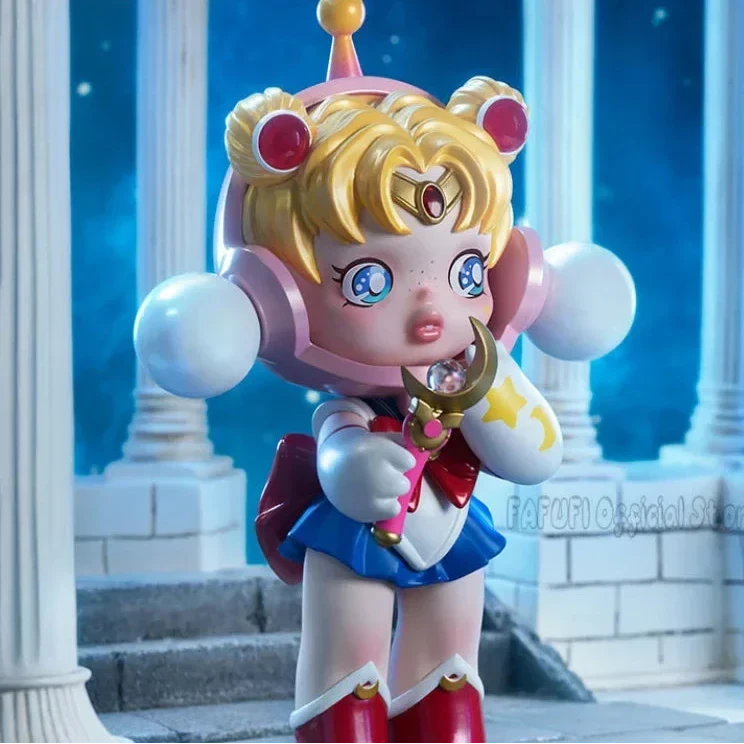 Figurine PVC POP MART Skullpanda × Sailor Moon, déco de collection panda Sailor Moon, couleurs rose et bleu