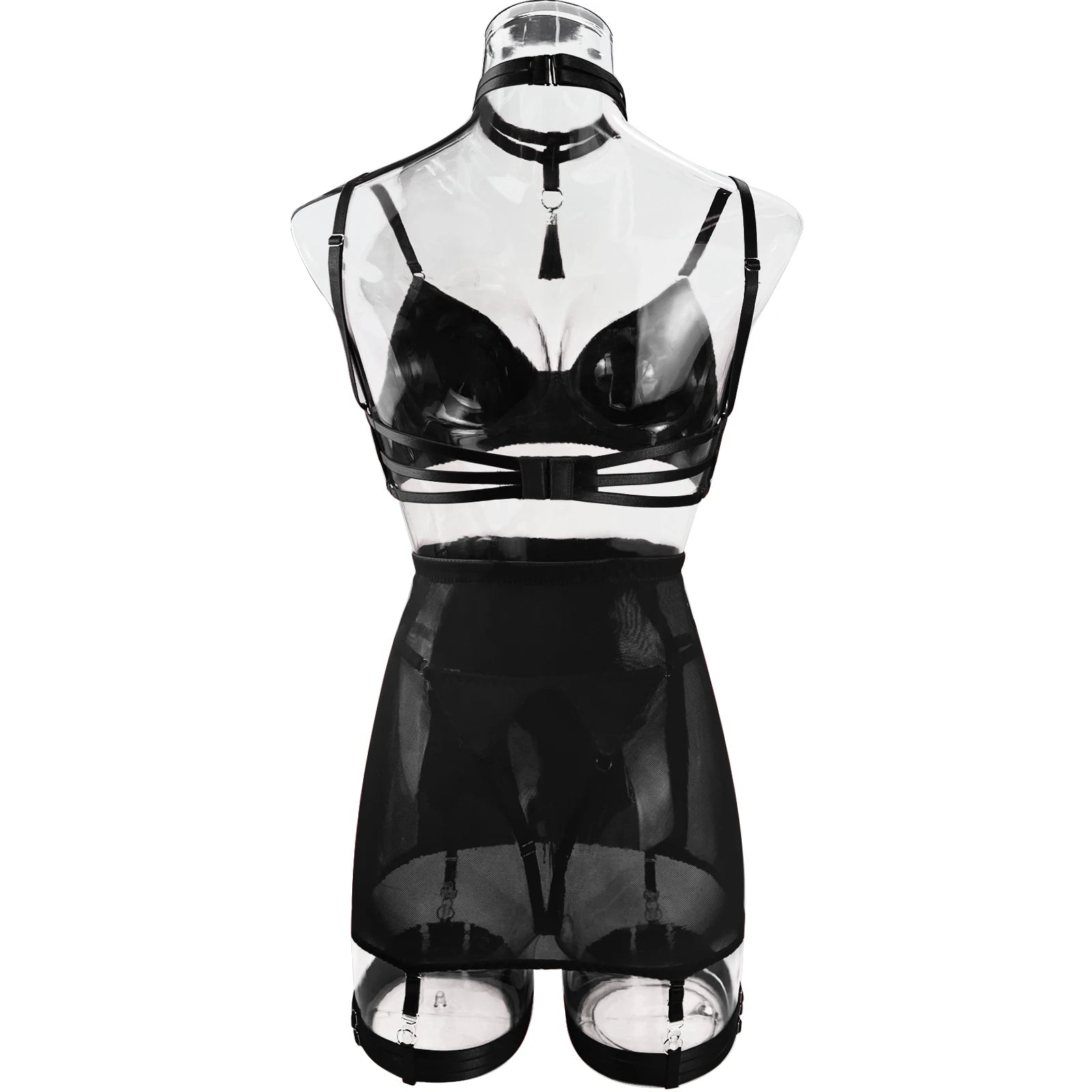 Ellolace Dessous-Set, feiner Satin und Spitze, Rot, 5-teilig