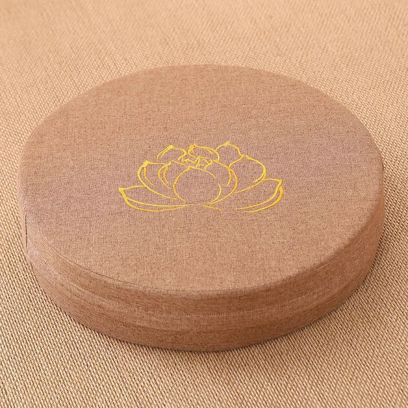 Meditationskissen, Leinen-Yogakissen, 40 x 6 cm, Gold-Lila-Lotusmuster
