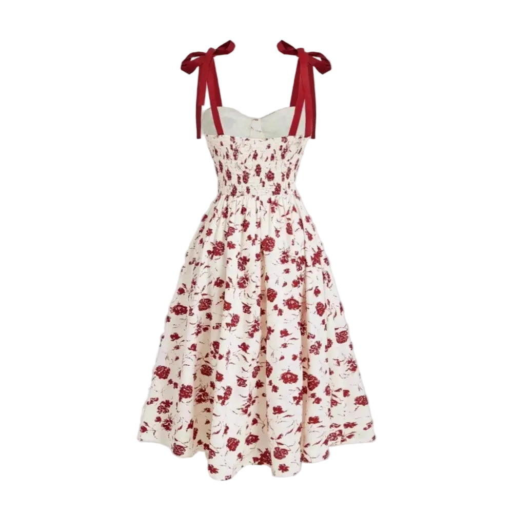 Robe mi-mollet bretelles fines imprimé floral
