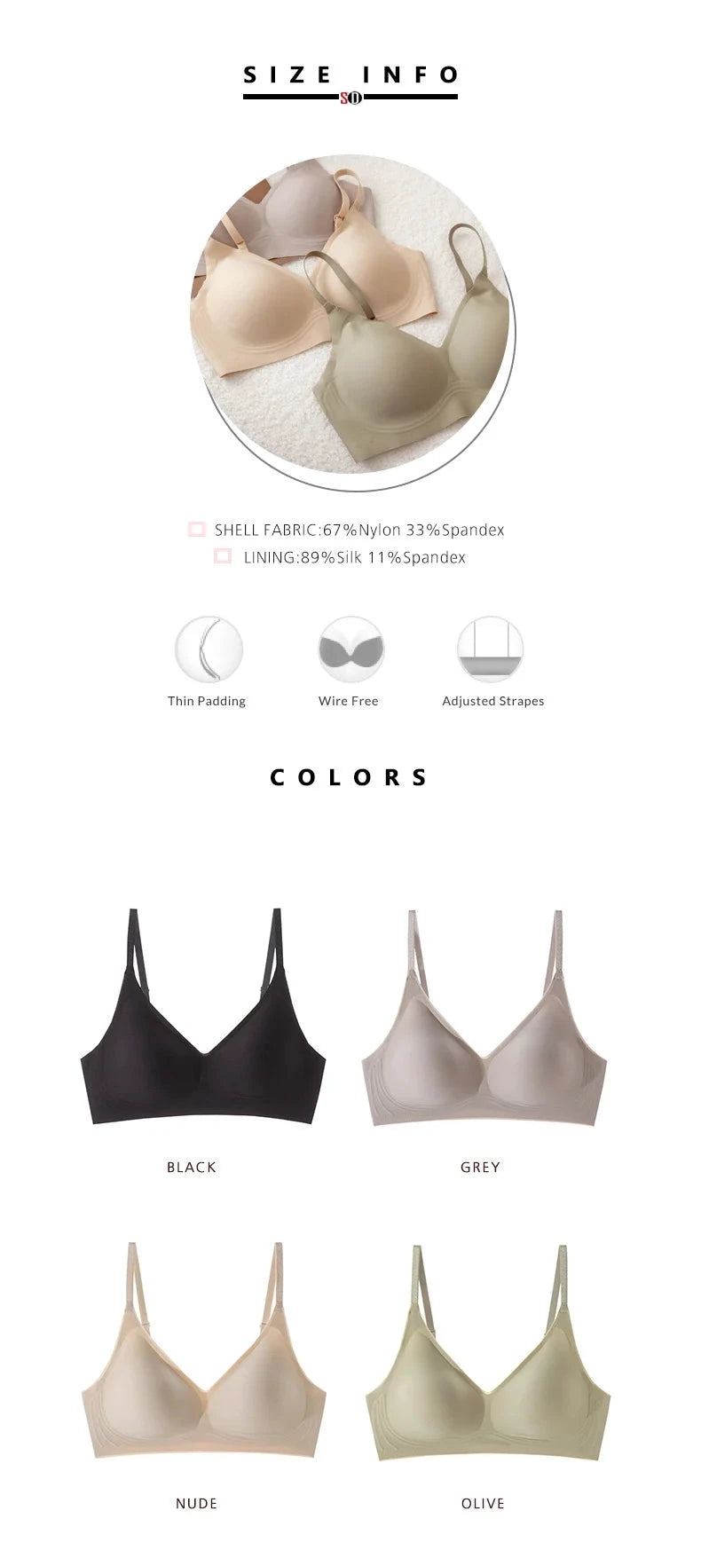 SuyaDream Nahtloser BH, 3/4-Cup, beigefarbenes Seidenfutter