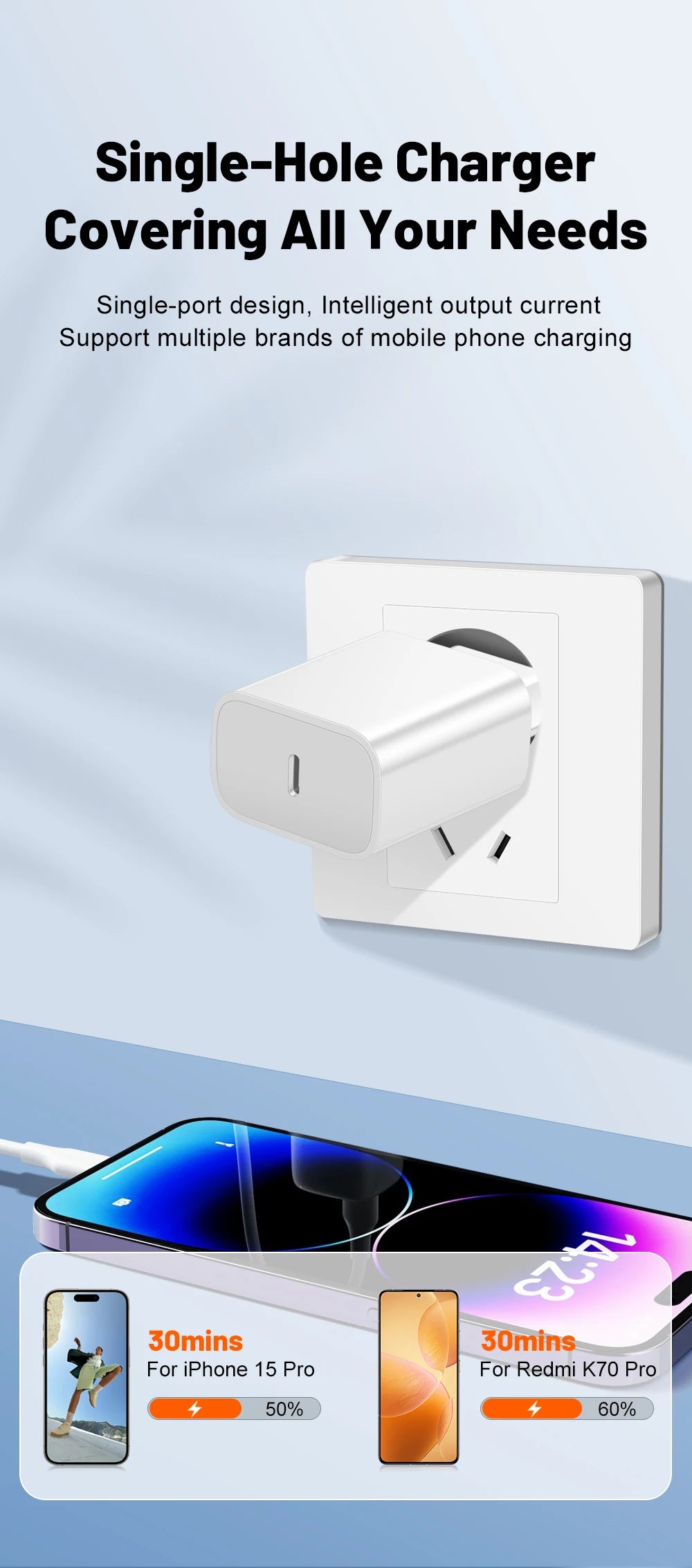 GUSEYE Chargeur USB-C 20W PD Noir Avec Câble Tressé