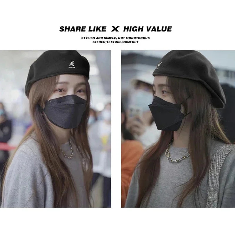 Béret En Laine Noir Motif Étoiles Tricot Été Fin Unisexe