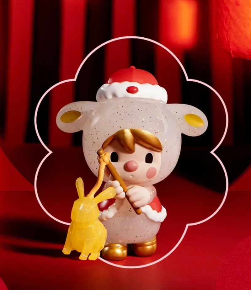 Pop Mart Kawaii PVC-Figur Braun Chinesischer Knoten Rot