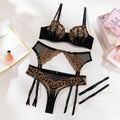 Toucheart 4-teiliges Dessous-Set, Gold und Schwarz Spitze