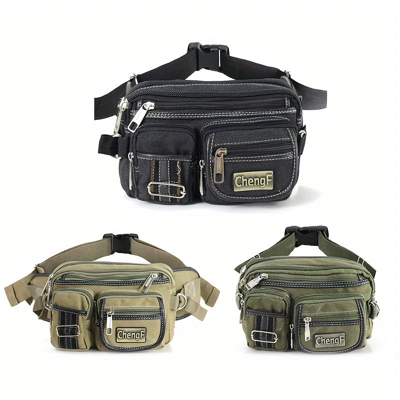 FXZLLQ Sac Banane Toile Multicouches Zip Poche Téléphone