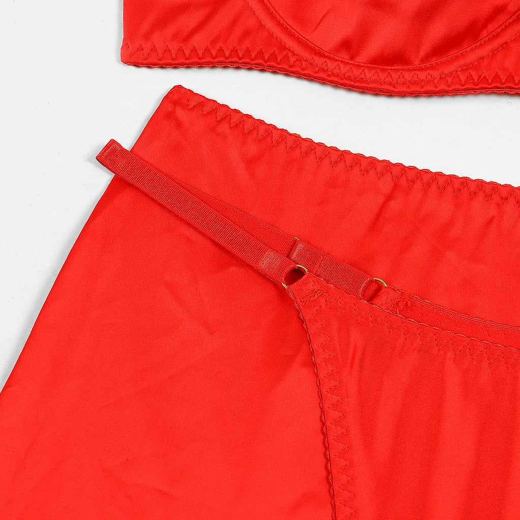 Elloace Rotes Push-Up-BH-Set aus Spitze mit gekreuzten Trägern