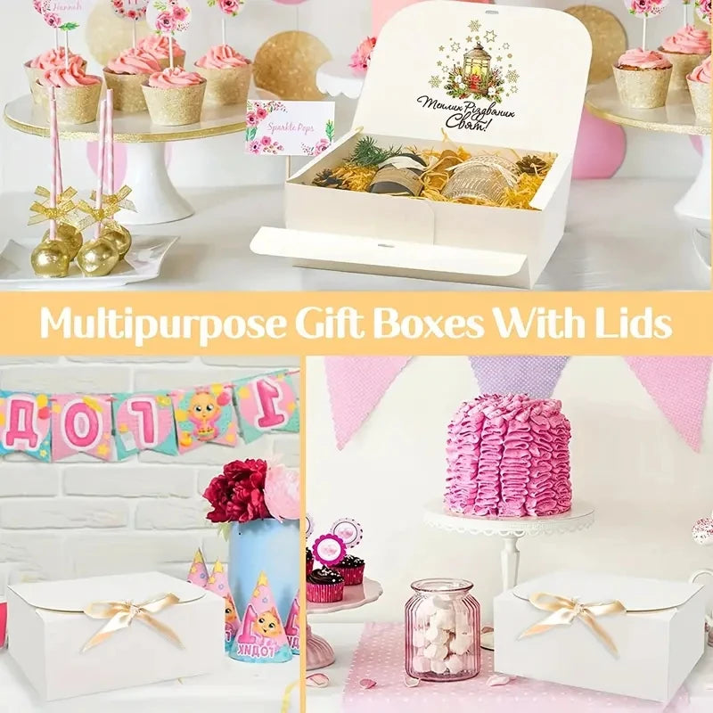 Großer weißer Karton mit Schleife, 3-teiliges Set