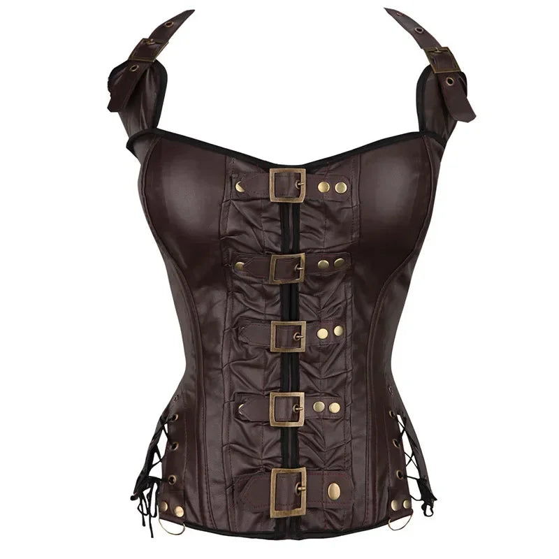 Faux Leather Backless Steampunk Corselet – Gothic Punk Style