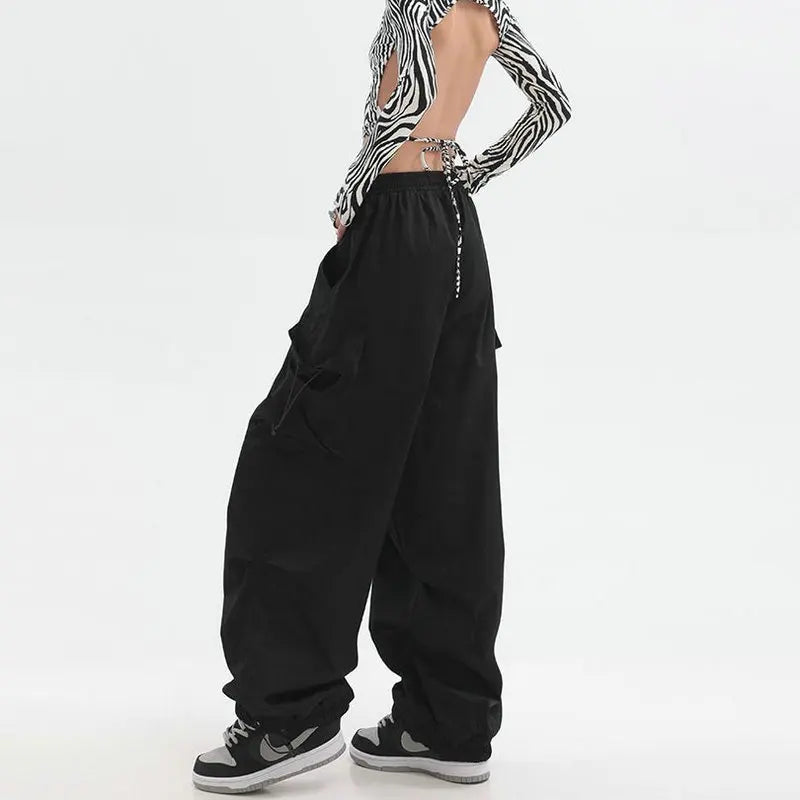 Beysaurt Damen Harajuku Baggy Cargohose mit elastischem Bund