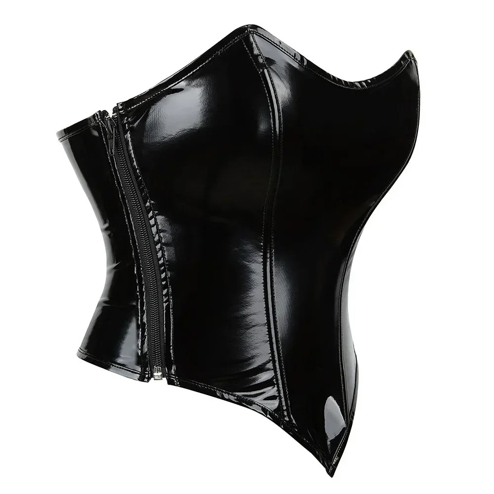 Glossy PVC faux leather corset with side zip – Noor