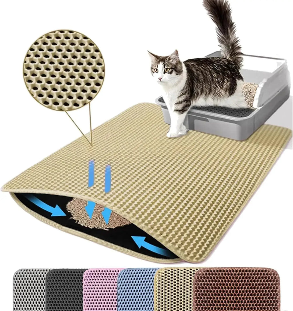 Tapis de litière pour chat double couche antidérapant beige perforé, grand modèle – LSDLBoutique