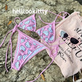 Kawaii Cosplay Two-Piece Bikini with Cat Print – Kuromi Y2K