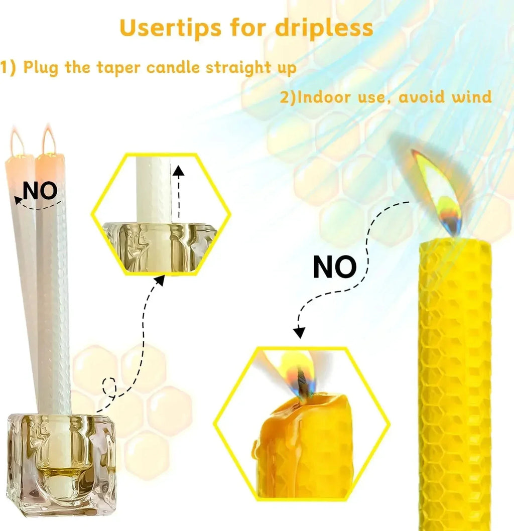 Konische Bienenwachskerzen, Bienenwabenmuster, Beige, handgefertigt