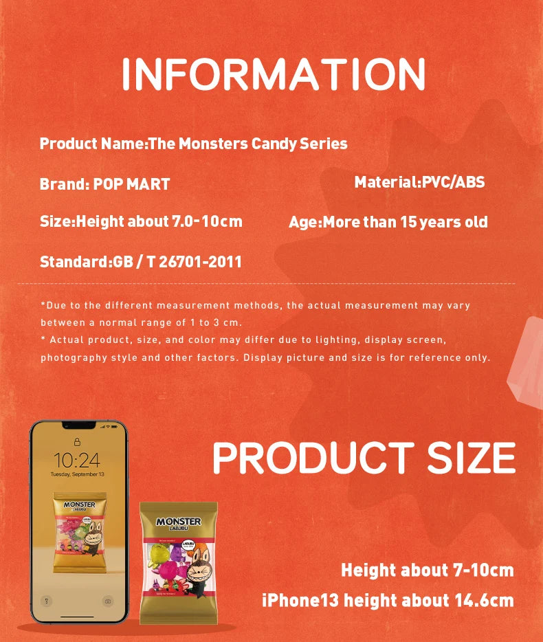 Pop Mart Labubu Candy Monsters PVC Figurine Pink Blue