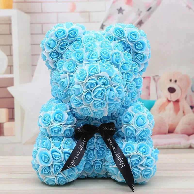 Ourson en roses éternelles avec boîte – 40 cm