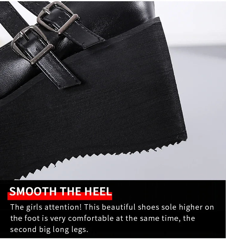 Escarpins Mary Jane Noir Verni À Plateforme Et Talon Compensé