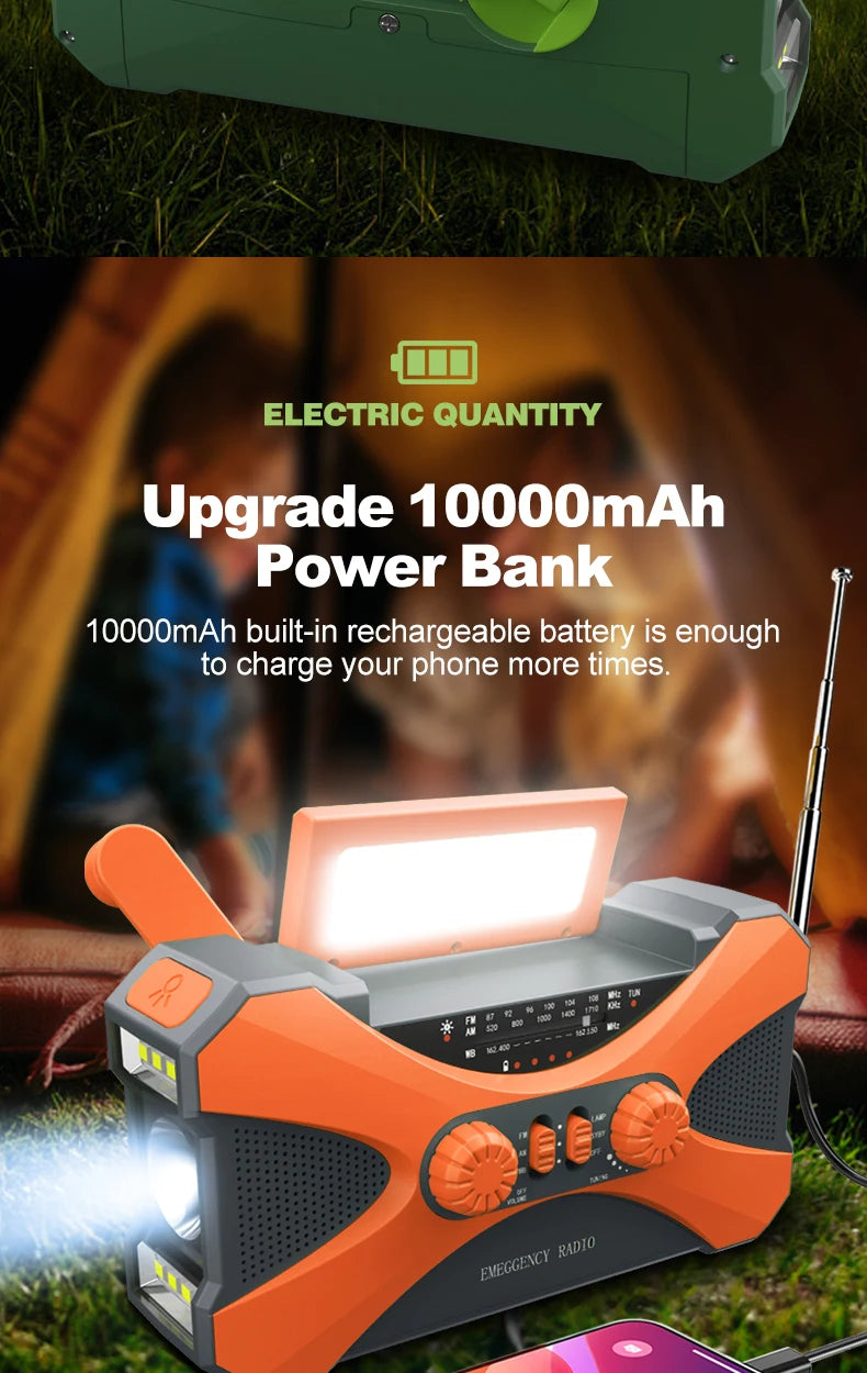 Radio Urgence Solaire 10000mAh AM FM SW LED Manivelle Recharge USB Portable Et Fiable by LSDLBoutique